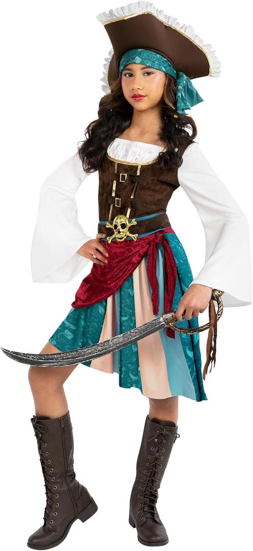Morph Pirate Captain Girls Pirate Costume Girl Halloween Costumes for Girls Buccaneer Costume Dress Halloween (Medium)