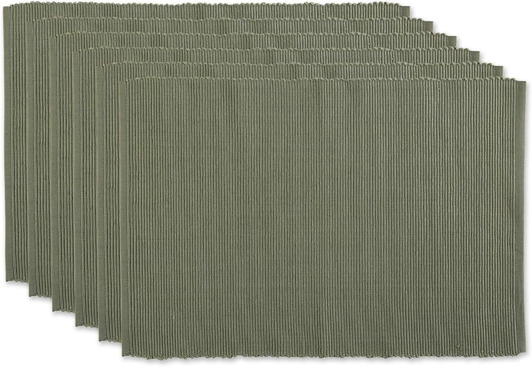 DII Basic Everyday Ribbed Tabletop 100% Cotton, Placemat Set, 13x19, Artichoke, 6 Piece