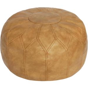 Thgonwid Unstuffed Moroccan Faux Leather Pouf Ottoman with Storage - Handmade Boho Chic Multi-Use Footrest for Living Room, Bedroom, Patio - Round Ethnic Floor Cushion & Decorative Accent, Khaki