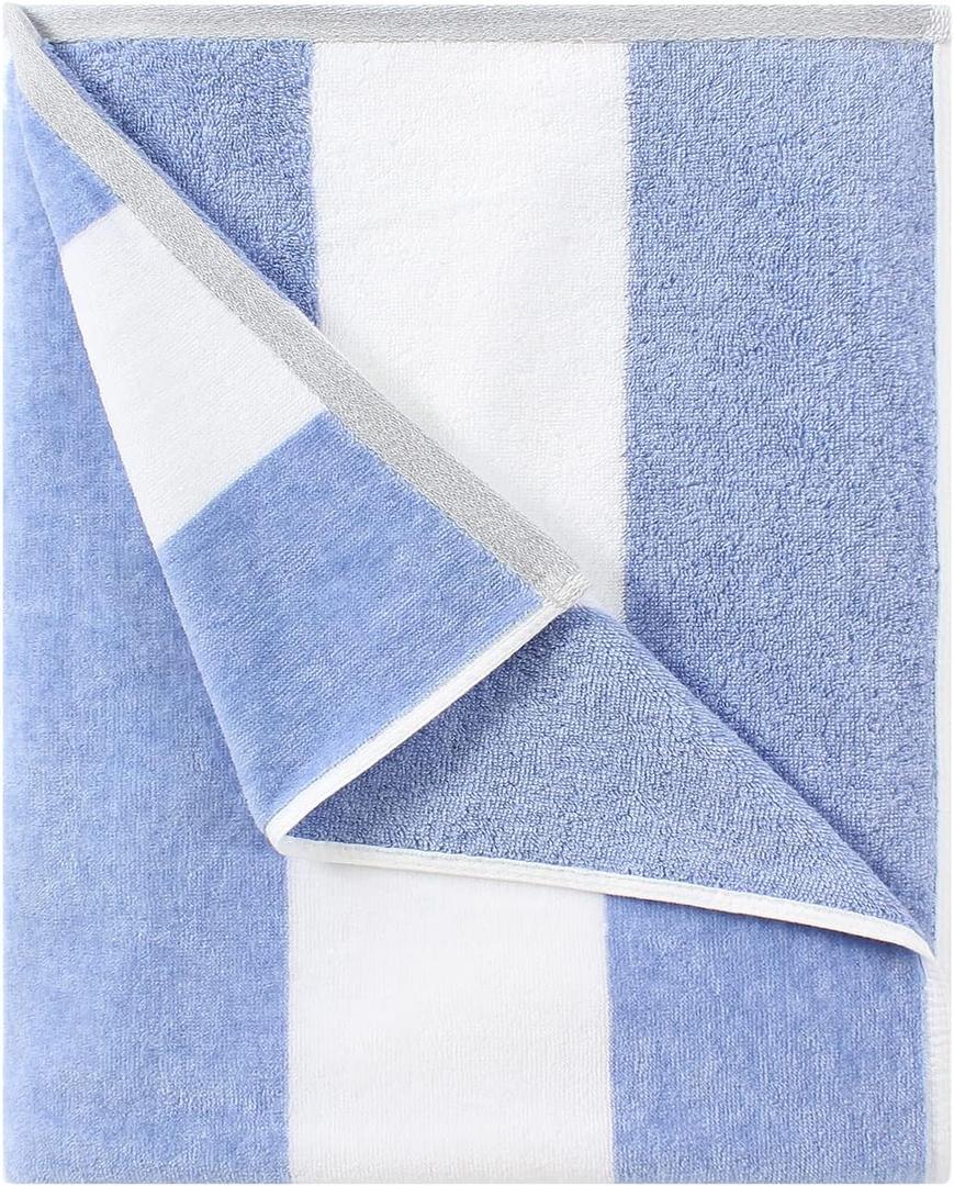 Cotton Oversized Beach Towel - Large 70 x 35 Inch Pool Towel, Blue Striped Quick Dry Swimming Cabana Towel Cotton Oversized Beach Towel - Large 70 x 35 Inch Pool Towel, Blue Striped Quick Dry Swimming Cabana Towel