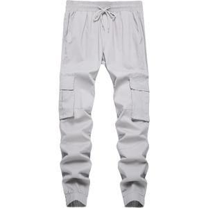 Mens Casual Cargo Joggers Pants Elastic Waist Slim Fit Stretch Chino Work Pants Twill Track Sweatpants Trousers (Gray)