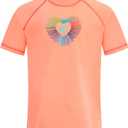 Kanu Surf Girls' Jade Rash Guard UPF 50+ Sun Protection Short Sleeve Swim Shirt (14-16, Love Coral)