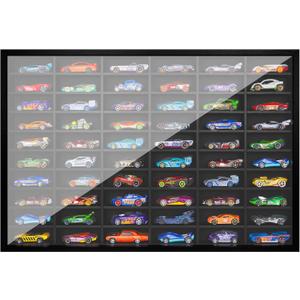 Wooden Wall Mount Display Case for Hot Wheels, with Dust Resistant Acrylic Glass , Matchbox 1/64 Scale Diecast Model Cars Display Storage Organizer Case, Stores up to 60 Cars