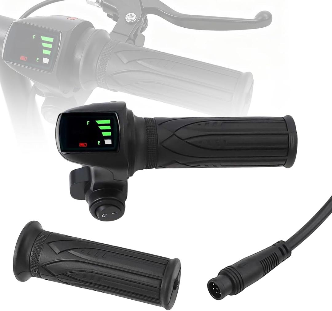 1 Pair Electric Scooter Throttle Grip, 48V Twist-Throttle Handle with Display, 6Pin Waterproof Interface Key Lock Start Button for E-Bike Scooter Tricycle 7/8" 22MM Handlebar Electric Scooter Throttle Grip Speed Controller Grip