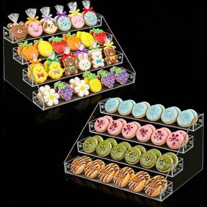 2 Pack 3 Tier Clear Acrylic Display Riser Shelf | Tiered Display Stand for Cupcakes, Perfume, Pop Figures, Cosmetics, Jewelry & Dessert Decor