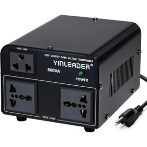 Yinleader 800W Voltage Converter Step Up 110V-120V to 220V-240V & Step Down 220V-240V to 110V-120V Power Transformer w/US Power Cord,Circuit Breaker Protection (VTUS-800) (800W)