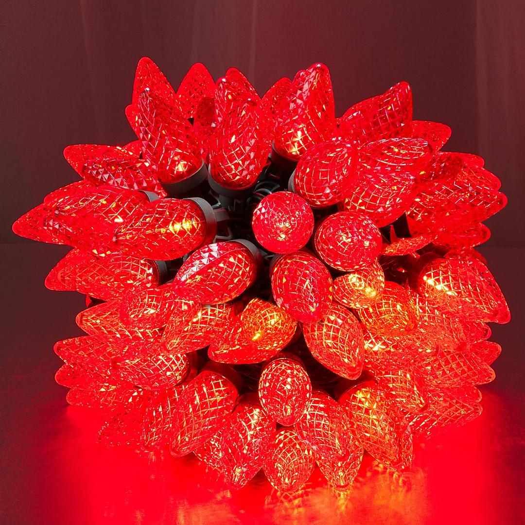 C9 Led Christmas Lights Outdoor Christmas Decorations Comm Grade 50 Led 33ft Christmas Tree Lights Set for Indoor Outdoor Wedding, Holiday, Party, Home Christmas Decorations(Red)