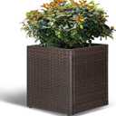 LEWIS&WAYNE Large Square Planter Box Handmade Wicker Tall Planters for Outdoor Plants with Removable Liners Modern Planter for Indoor Outdoor Garden Patio Front Porch - Brown, 17''x17''x18''