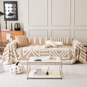 Boho Couch Cover for Sectional Sofa Covers Washable for Dog L Shape Sofa Protector Reversible Chenille Couch Cushion Covers Sofa Cover with Tassel for Pets (Boho 03# Khaki,Small:59"x 71")