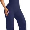 OMKAGI Workout Sets for Women Padded Tank Tops Matching Straight Leg Yoga Outfits (Medium, Navy Blue)