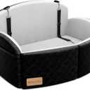 Dog Car Seat for Medium/Large Dogs, Memory Foam Dog Booster Seat with Thick Cushion up to 55 lbs or 2 Small Dogs, Travel Pet Car Seat with Detachable Washable Cover, 2 Safety Leashes (Black/Grey)