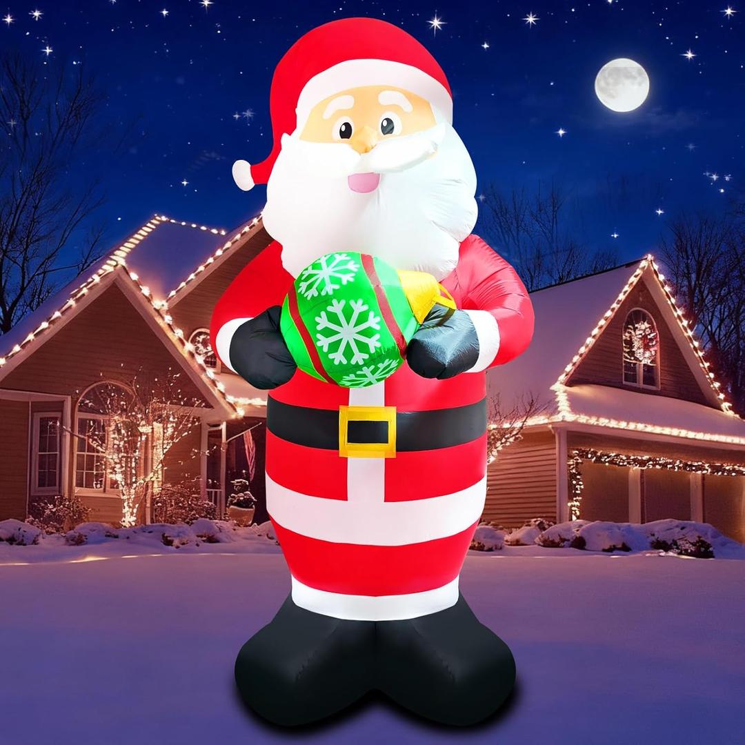 10FT Santa Claus Christmas Inflatable Decorations Blow Up Giant Santa Snowflake Ball Indoor Outdoor Decor Lights for Party Holiday Xmas Lawn Outside Patio Yard Garden Home Ornaments
