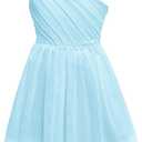 Batermoon Girls One Shoulder Dress Summer Party Graduation Semi Formal Short Dresses 5-14 Years (Blue)