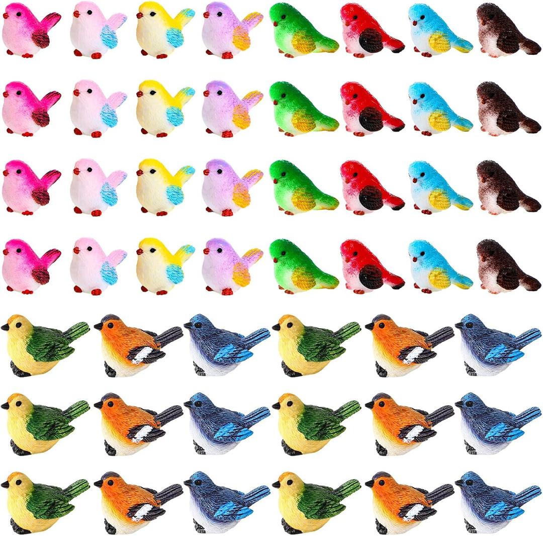 Wenqik 50 Pcs Mini Resin Bird Figurines Miniature Small Birds Figurines Realistic Animal for Fairy Terrarium Craft Garden Accessories Home Ornament Micro Landscape Birthday Cake Topper Decor