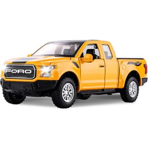 BDTCTK Compatible for 1:32 Ford Raptor F150 Pickup Truck Car Model, Diecast Pull Back Car Toy Car with Sound and Light for Kids Boy Girl, Metal Body, Yellow
