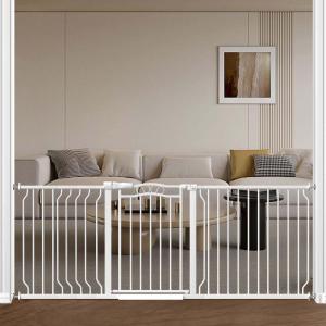 Fairy Baby 71.7"-81.1" Extra Wide Baby Gate with Door, Long Dog Gate for The House Doorway Stairs, Pressure Mounted Safety Gate for Child Kid, Auto Close Metal Pet Barrier with Arch Design, White