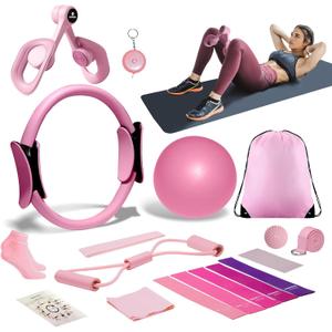 Thigh Master 18Pcs Pilates Equipment Set for Women Leg Pelvic Floor Training | Pilates Kit with Pilates Ring, Mini Yoga Ball, 5 Resistance Bands, Massage Ball, Yoga Socks & Portable Storage Bag | Pilates Kit with Pilates Ring, Mini Yoga Ball, 5 Resistance Bands, Massage Ball, Yoga Socks & Portable Storage Bag
