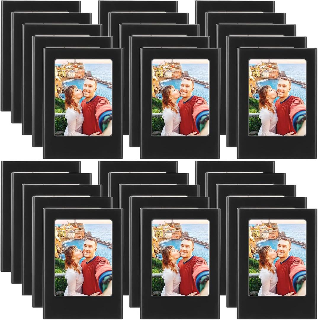 Barydat 30 Pack Mini Magnetic Picture Frame 2x3 Refrigerator Magnet Photo Frame Picture Holder Table Photo Frame Set Magnetic Wallet Size Photo Frame for Fridge Table Locker Whiteboard, Black