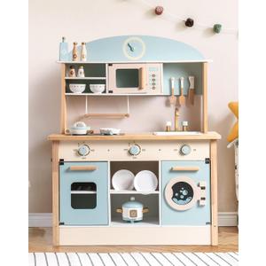 ROBOTIME Wooden Kitchen for Kids Play Kitchen, Toy Kitchen Set for Kids Kitchen Playset with Plenty of Play Features, Realistic Toddler Kitchen Set, Gift for Girls Boys Ages 3+