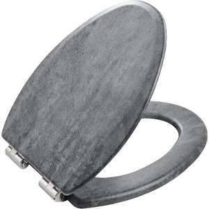 Toilet Seat, Slow Close, Premium Moulded Wood, Quick Release, Slate Marble Look, PIKLiDS, Laminated Woodgrain Finish (Elongated)