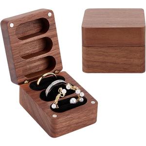 PH PandaHall Solid Wood Ring Box, 3 Slot Ring Box with Clasps and Black Velvet Inside Solid Ring Holder Rectangle Wooden Ring Case Box for Wedding Ceremony Engagement Birthday