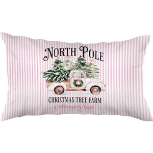 Merry Christmas Tree Truck 12x20 Pillow Cover, Preppy Pink Christmas Decor, Rustic Xmas Tree Pickup Decorative Lumbar Pillow Covers for Girls Dorm Bedroom Living Room