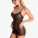 Joer Women Sexy Bodysuit Sheer Lace Trim Lingerie Strappy Back Mesh Babydoll Teddy Deep V Halter Underwear Free Size