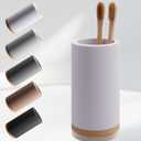 Matani Bamboo Toothbrush Holder Diatomite Tooth Brush Organizer - Storage Stand for Small Bathroom & Counter - Removable Base & Drain Holes, Water-Absorbent & Quick-Drying (Off White)