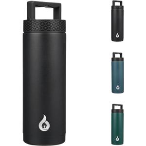 BJPKPK Insulated Water Bottles, Dishwasher Safe 18 oz Water Bottle with Handle, Leakproof BPA Free Water Jug, Stainless Steel Thermos for Sports, Black