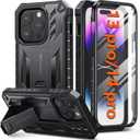 FNTCASE for iPhone 14-Pro Phone Case: for iPhone 13 Pro Cases | Military Grade Drop Proof Protection Mobile Cover with Kickstand | Matte Textured Rugged Shockproof TPU | Protective Sturdy - Black