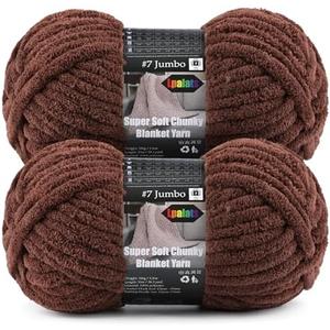 2-Pack Super Soft Chunky Yarn for Crocheting Blankets - 7oz/76.4yd Total, Thick & Plush Chenille Yarn for Quick Baby Projects, Amigurumi, Scarves, Espresso Brown