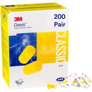 3M Ear Plugs, 200 Pairs/Box, E-A-R Classic 310-1001, Uncorded, Disposable, Foam, NRR 29, For Drilling, Grinding, Machining, Sawing, Sanding, Welding, 1 Pair/Pillow Pack