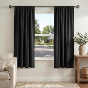 PONY DANCE Blackout Curtains for Bedroom 72 inch Long - Solid Rod Pocket Thermal Insulated Panels for Living Room, Black Out Energy Efficient Window Drapes, 42-inch by 72-inch, Black, 2 Pieces