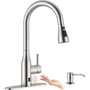 APPASO Touchless Kitchen Faucet with Pull-Down Sprayer, Kitchen Sink Faucet Touchless Brushed Nickel, Single Handle Hands-Free Motion Sensor Faucets Suitable for 1 or 4-Hole Sink, Stainless Steel