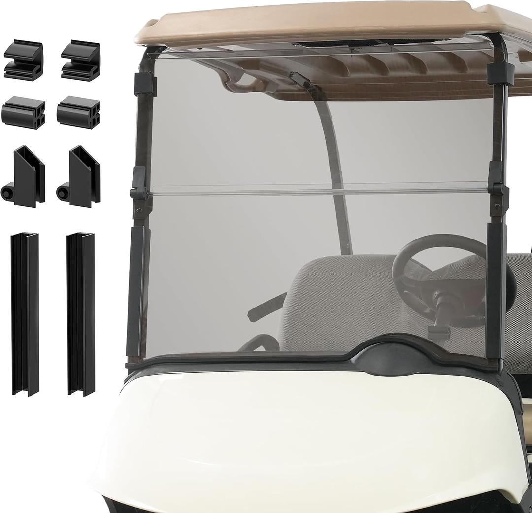 EZGO RXV Windshield, EZGO Golf Cart Windshield Suitable for 2008-Up EZGO RXV Golf Cart, Folding Tinted Windshield Replacement with Windshield Clips, PC UV Resistant
