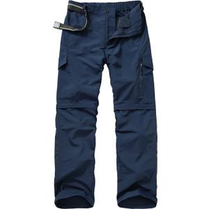 Mens Hiking Pants Convertible Outdoor Waterproof Quick Dry Zip Off Lightweight Travel Fishing Boy Scout Pants6088-Blue-38