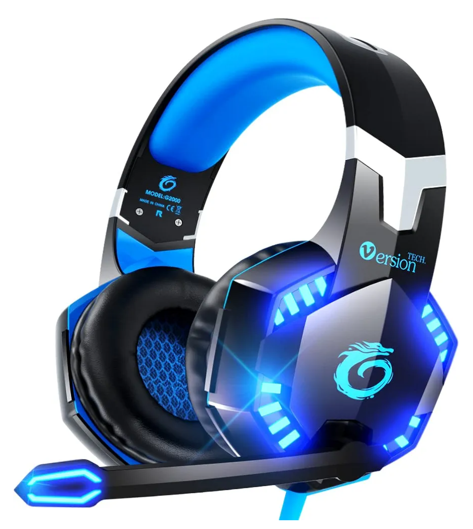 VersionTECH. G2000 Gaming Headset for PS5 PS4 Xbox One Controller,Bass Surround Noise Cancelling Mic, Over Ear Headphones with LED Lights for Mac Laptop Xbox Series X S Nintendo Switch NES PC Games