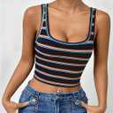 GORGLITTER Women's Colorful Striped Cropped Tank Top Square Neck Sleeveless Slim Tops Summer Trendy 2025 (S)