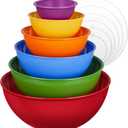 6Piece Plastic Mixing Bowl Set with Lids for Kitchen, Nesting Storage Bowls for Baking, Prepping,Cooking and Serving Food, Dishwasher, Microwave Safe,Great for Mixing & Serving(6 SetRed)