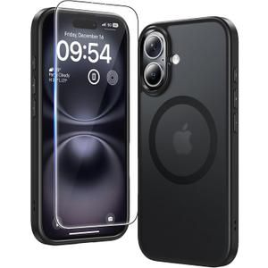 TAURI for iPhone 16 Case with Screen Protector, Compatible with MagSafe [Translucent Matte], Military-Grade Protection, Magnetic Phone Case for iPhone 16, Matte Black