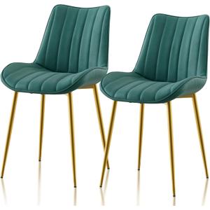 VECELO Dining Chairs Set of 2, Velvet Fabric & Metal Frame, Mordern Style for Kitchen, Living Room,Offcie, Green