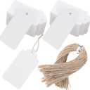 SallyFashion 100pcs Gift Tags with String Attached, 2 x 4 inch Kraft Paper Hang Tags for Clothes DIY Crafts Wedding Holiday (White)