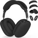 Silicone Case Cover for AirPods Max, Ear Pad Case Cover/Ear Cups Cover/Headband Cover for AirPods Max Headphones, Accessories Silicone Protector for Apple AirPods Max USB-C (2024/2020), Black [4 in 1]