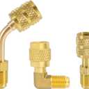 3pcs R410A Adapter for Mini Split System, 5/16" SAE Female to 1/4" SAE Male Flare Charging Vacuum Port Adapter Straight 45& 90 Angle Adapters Fitting for HVAC Air Conditioner Refrigeration