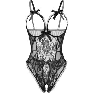 Avidlove Sexy Lingerie for Women One Piece Lace Babydoll Sleepwear Bodysuit (Black Geometry) Large