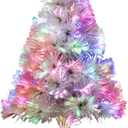 Pre lit Mini Christmas Tree, Tabletop Artificial Fiber Optic Christmas Trees with Silver Base -24 Inch (White)