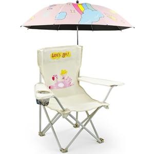 BUSYSIR Kids Beach Folding Camping Chair - Kids Camping Chair with Outdoor Umbrella - Lightweight and Sturdy - for Beach Outdoor Camping Picnic (Pink)