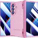 FABSPARK Case for Samsung Galaxy Z Fold 7 Built-in Screen Protector,Hinge Protection,Sparkly Bling Glitter Crystal Clear Transparent Slim Fit Acrylic Hard PC for Samsung Z Fold 7 Case,Glitter Pink