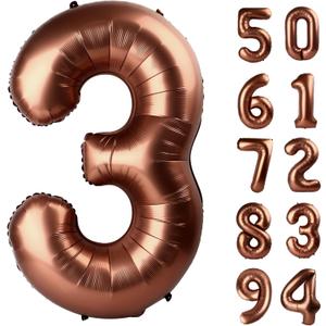 Dark Brown 3 Balloon, Coffee Brown Number Balloons 40 Inch, Chocolate 3rd Birthday Decorations for Kids Girls Boys, Men Women Party Supplies for Decorations, Number 3 Balloon