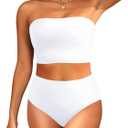 Tempt Me Women Bandeau Bikini Set Strapless High Waisted Two Piece Swimsuit Longline Bathing Suits (XX-Large, White)